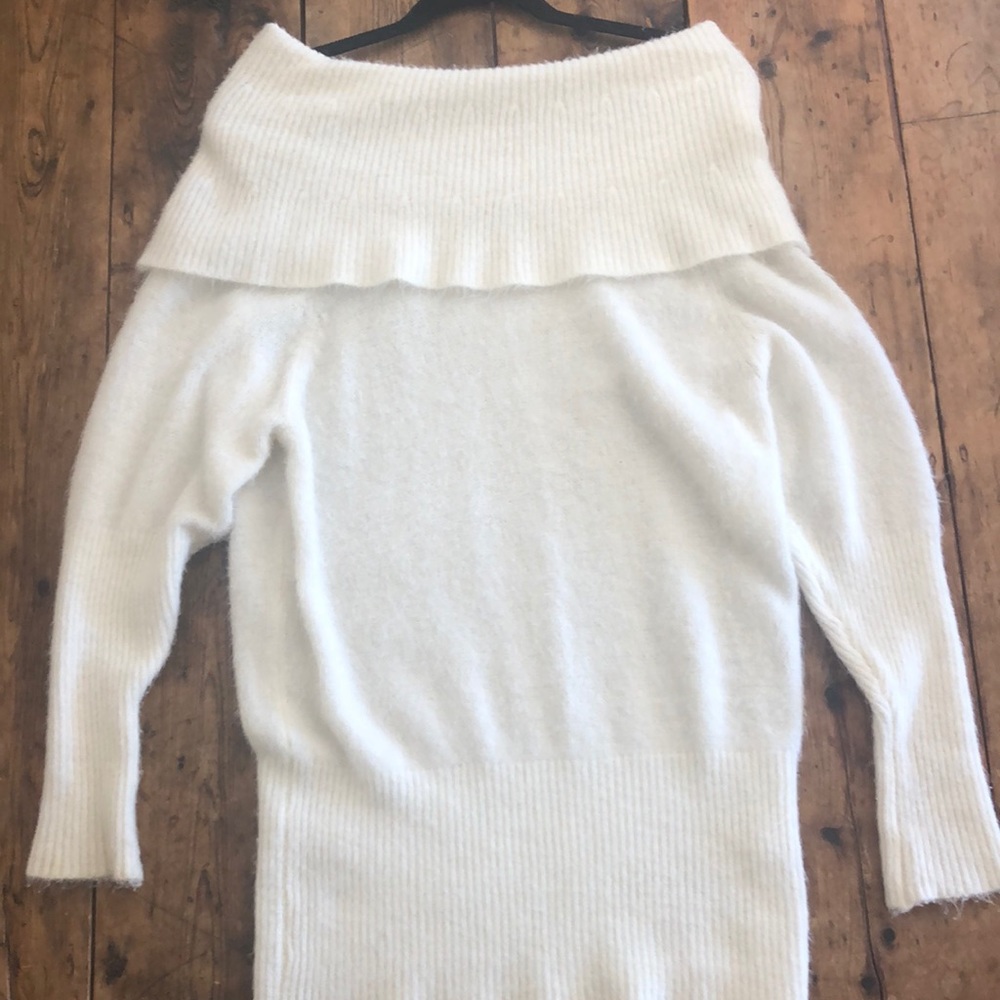 Olivaceous Over the Shoulder White Sweater